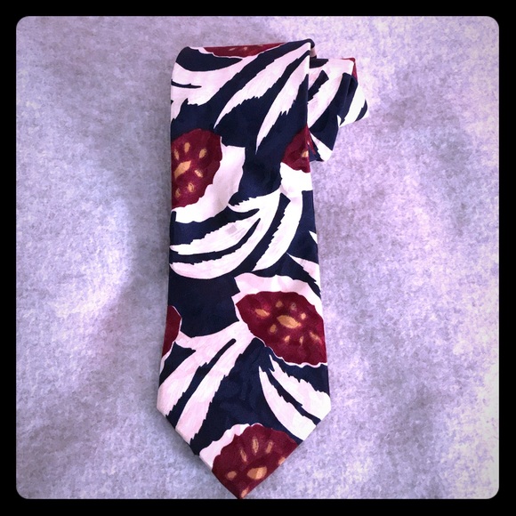 Dior Other - Christian Dior Monsieur Navy Blue White Floral Silk Men's Tie